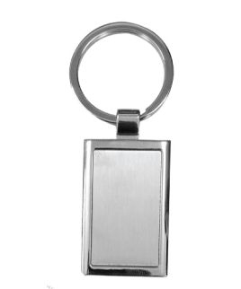 Rectangle shaped silver metal keychain